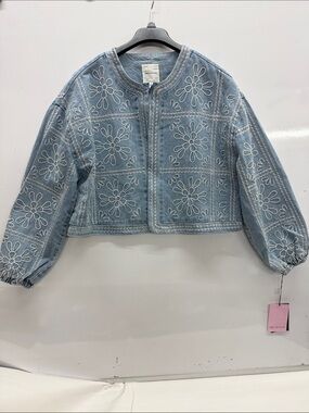 Avec Les Filles Black and Pink Brand Jean Jacket